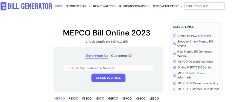 Mepco Bill, Mepco online bill, Bill generator